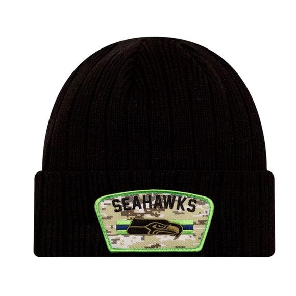 New Era Seattle Seahawks 2021 Salute To Service Cuffed Knit Beanie Hat - Black - Picture 1 of 3